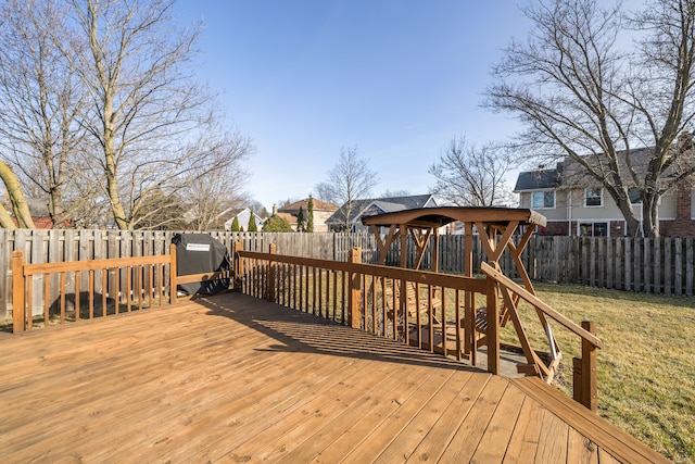 deck featuring a yard and a fenced backyard