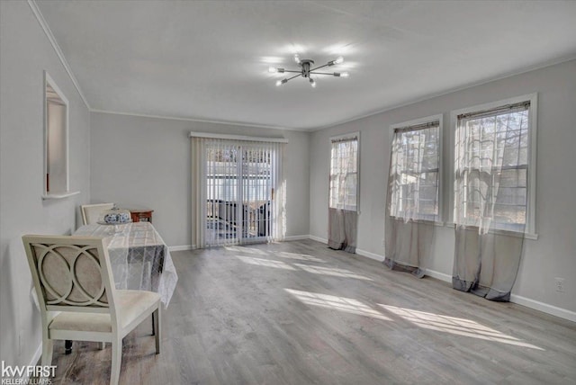 interior space featuring wood finished floors and baseboards