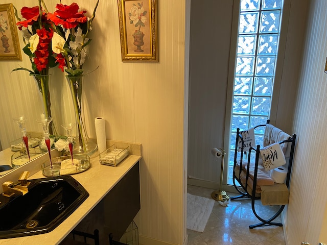 bathroom with vanity and tile patterned floors