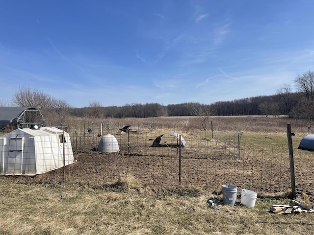 view of yard with a rural view and fence