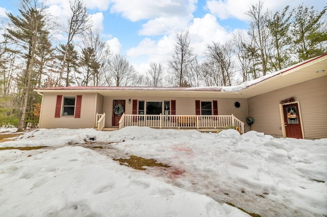 single story home with covered porch