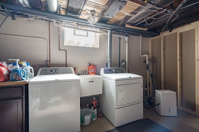 laundry room with washer and dryer, laundry area, and a sink