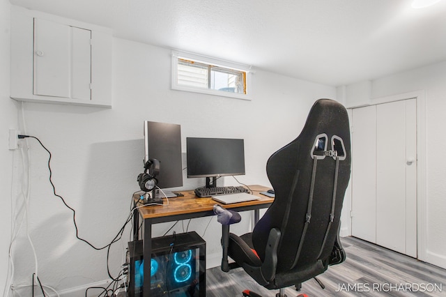 office space featuring light wood-style floors