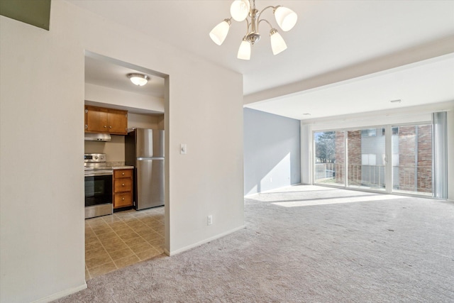 unfurnished living room with baseboards and light carpet