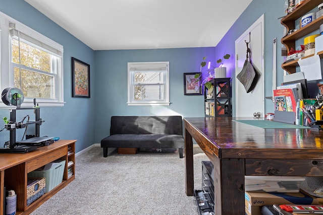 office featuring a wealth of natural light, baseboards, and carpet floors