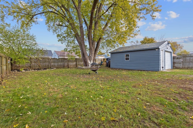 view of yard featuring an outbuilding and a fenced backyard