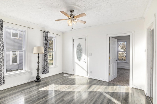 foyer featuring wood finished floors and a textured ceiling