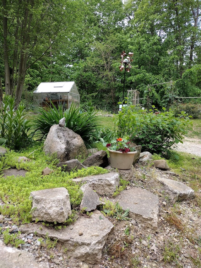 view of yard with an outdoor structure