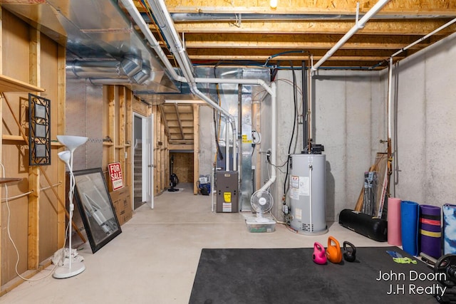 unfinished basement with water heater