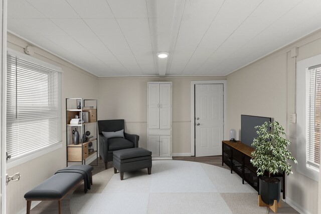 living area with plenty of natural light and crown molding