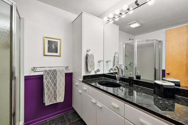 bathroom with vanity and a shower stall