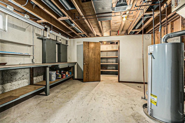 unfinished basement with water heater