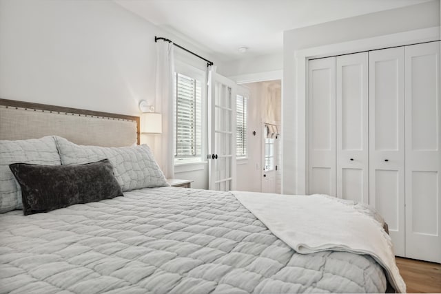 bedroom featuring a closet and wood finished floors