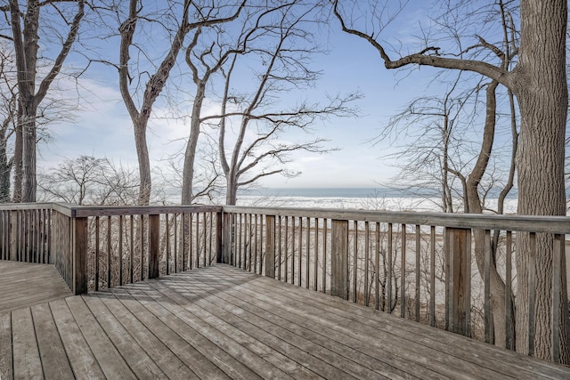 wooden deck with a water view