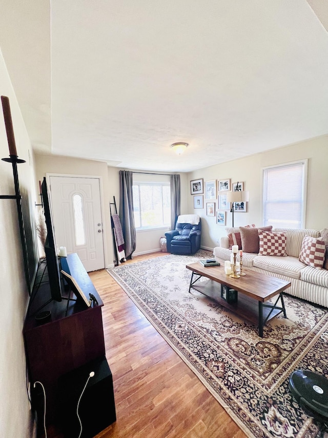 living room featuring light wood-style flooring