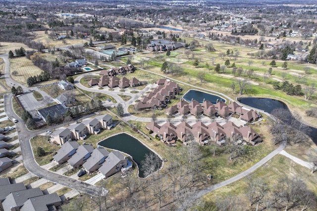 aerial view featuring a residential view and a water view