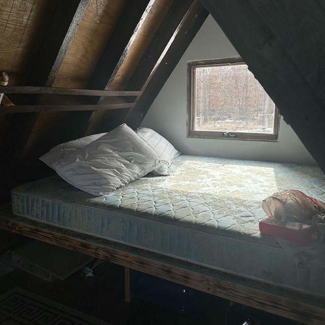 bedroom featuring vaulted ceiling