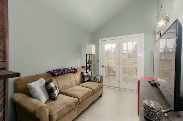 living area featuring high vaulted ceiling