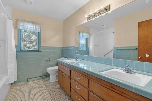 full bath with tile patterned floors, visible vents, toilet, and a sink