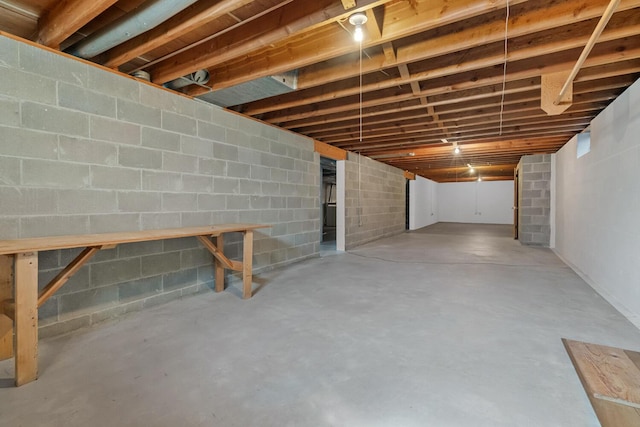 view of unfinished basement