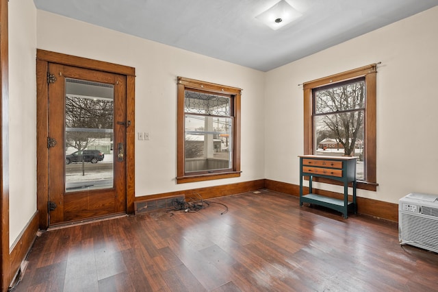 interior space featuring baseboards, a healthy amount of sunlight, and wood finished floors