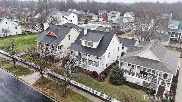 drone / aerial view with a residential view