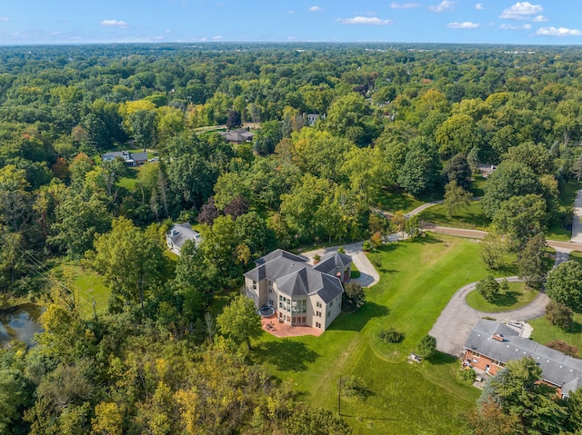 bird's eye view featuring a view of trees