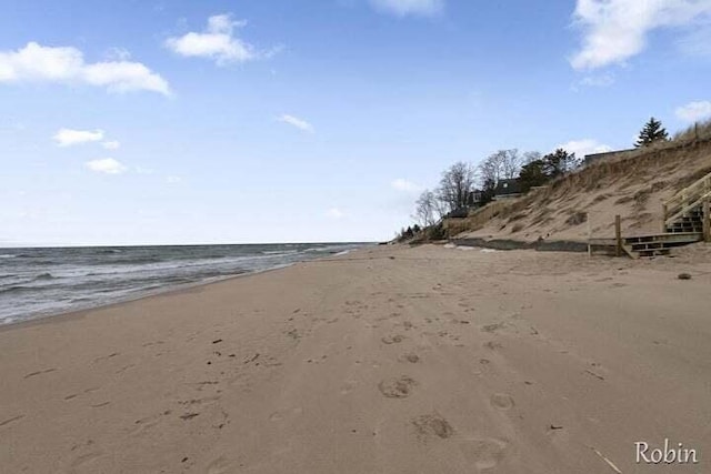 view of water feature featuring a beach view