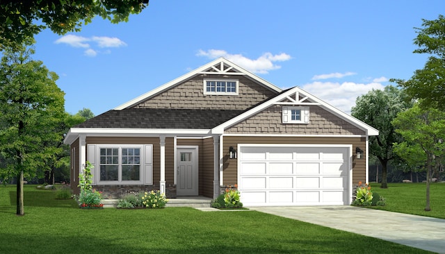 craftsman-style home featuring a garage, concrete driveway, and a front yard