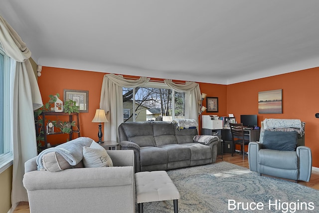 living area with wood finished floors