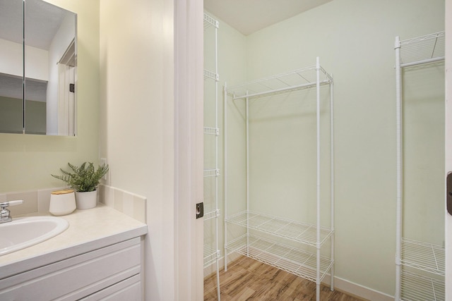 bathroom featuring vanity and wood finished floors