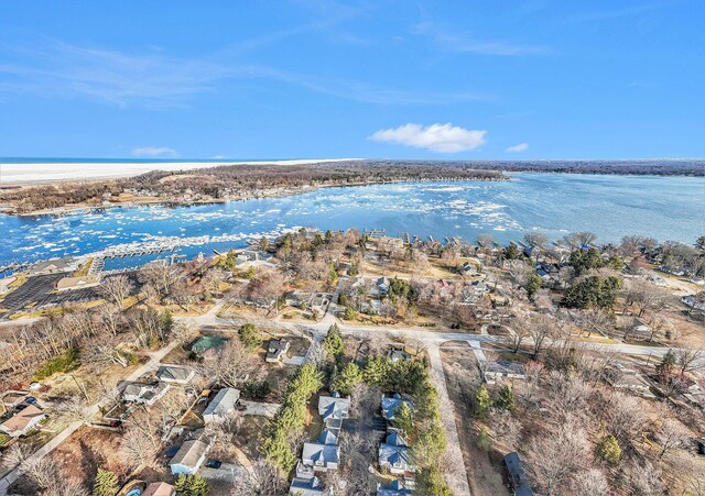 aerial view featuring a water view