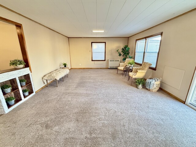 unfurnished room with baseboards, carpet floors, and crown molding