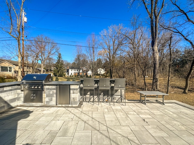 view of patio / terrace featuring outdoor wet bar and area for grilling