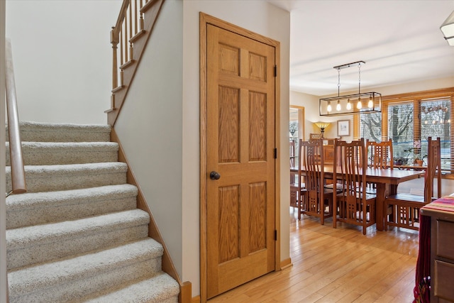 stairs featuring baseboards and wood-type flooring