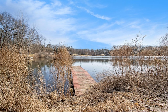 view of dock with a water view