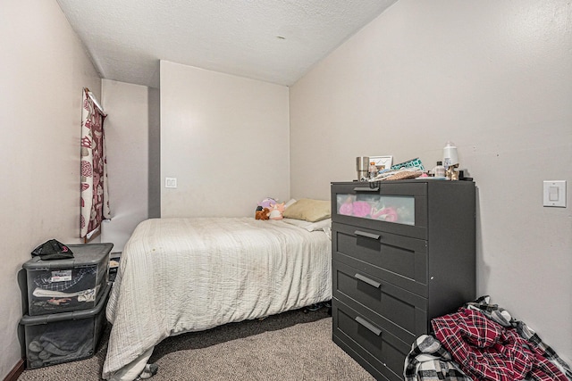 bedroom featuring carpet flooring and a textured ceiling