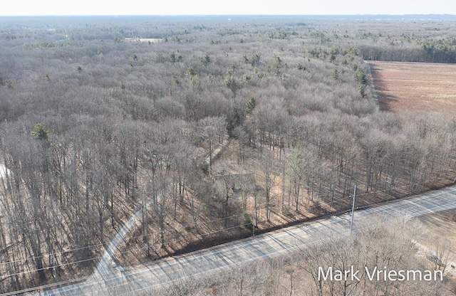 bird's eye view with a view of trees and a rural view