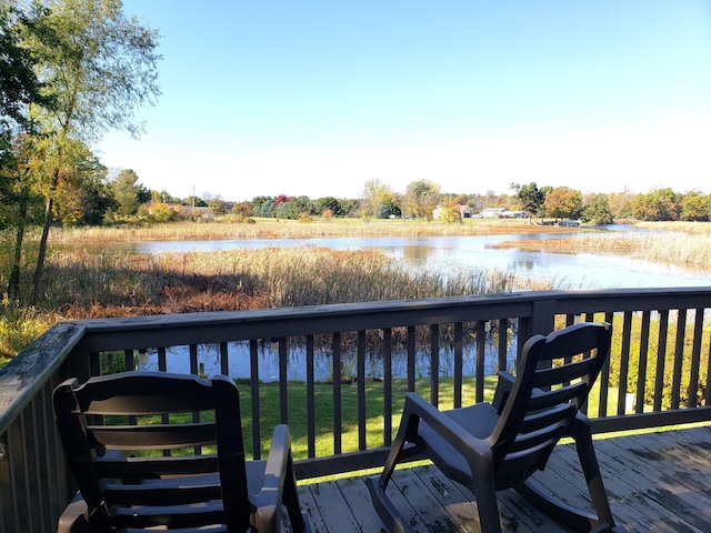 deck with a water view