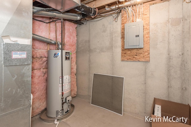 utility room with water heater and electric panel