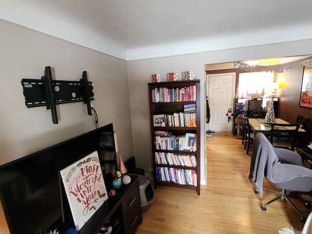 office space with light wood-type flooring