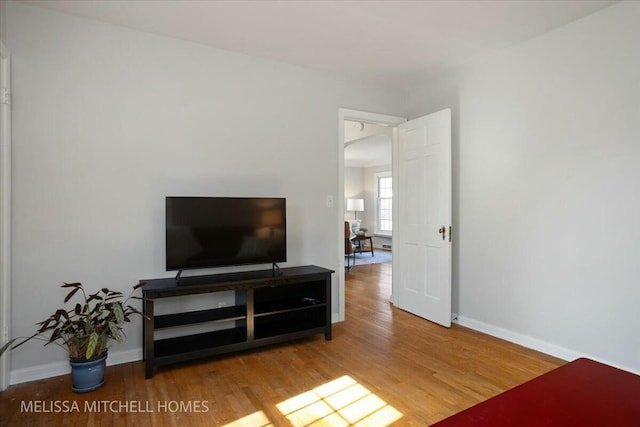 living area featuring wood finished floors and baseboards