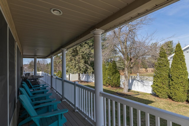 deck featuring fence