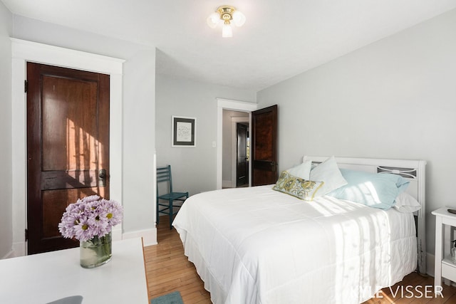 bedroom featuring light wood finished floors