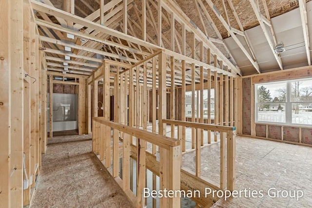 miscellaneous room with lofted ceiling