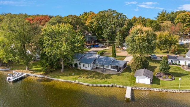 aerial view with a water view