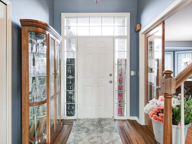 entryway featuring dark wood finished floors and a wealth of natural light