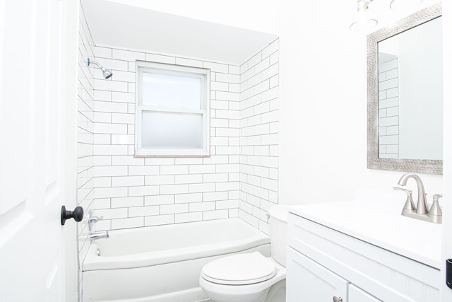 full bathroom featuring shower / bath combination, toilet, and vanity