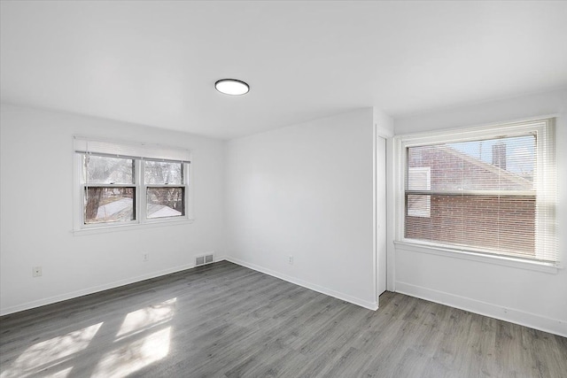 spare room with wood finished floors, a healthy amount of sunlight, and baseboards