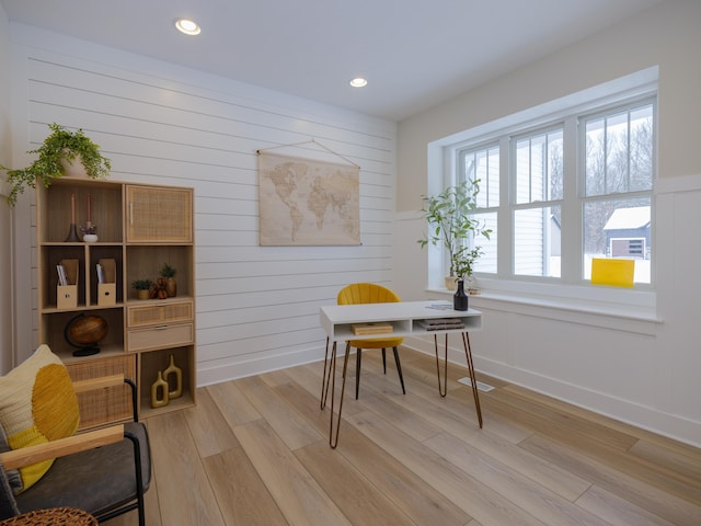 office area with recessed lighting and light wood-type flooring